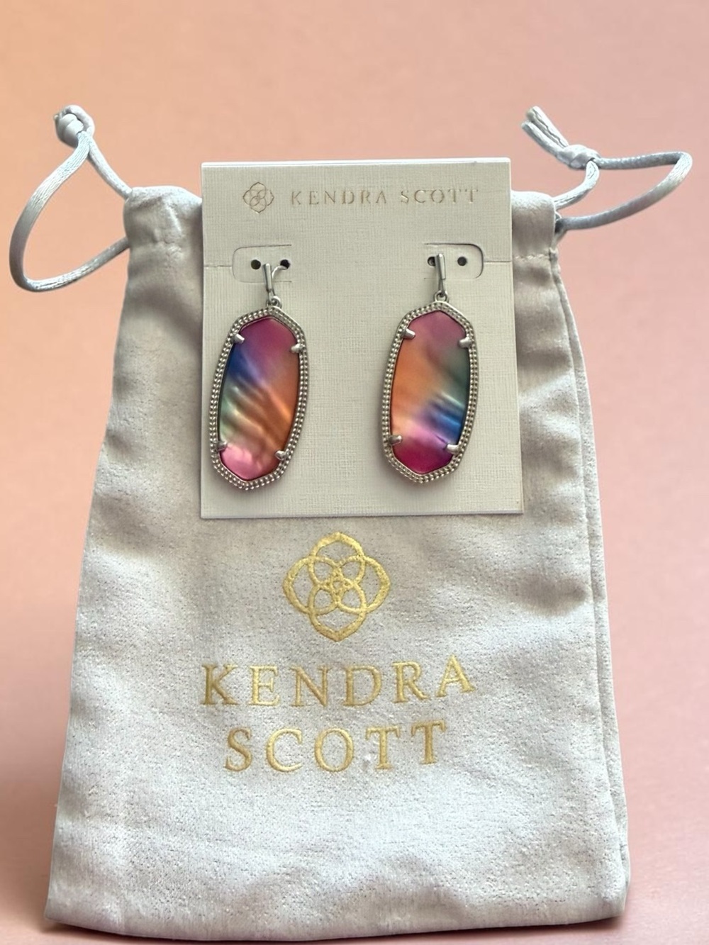 ✨ NWT Kendra Scott Elle Drop Earrings Watercolor Illusion Silver Tone